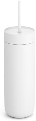 Fellow 20 oz Carter Cold Tumbler – Spill-Resistant Straw Lid, Stainless Steel Vacuum-Insulated Cup with Ceramic Interior and Reusable Straw for Cold Drinks,Fits Cup Holders,Dishwasher Safe,Matte White by Unknown