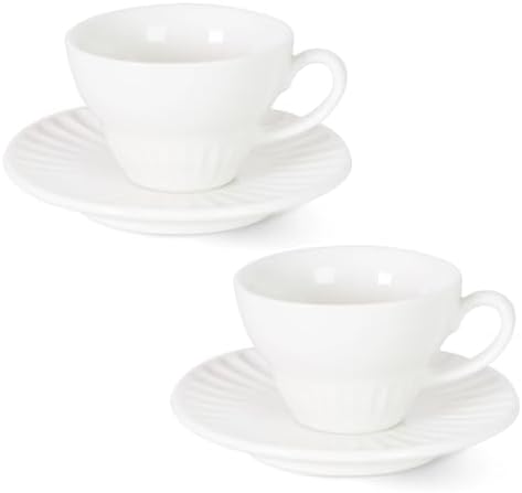 2 oz Espresso Cups Set of 2, Ceramic Cappuccino Cups with Saucers, Durable Porcelain Tea Set & Modern Coffee Cup Collection, Coffee Lover Gifts - Image 3