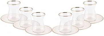 KARACA Retro Beige 6 Person Tea Set - 12 Piece Turkish Tea Cups and Saucers, Turkish Tea Glasses Set with Gold Decal Details - Image 7