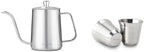 Easyworkz Gage Gooseneck Pour Over Coffee Kettle 12 oz, Silver, Bundled with Easyworkz Stainless Steel Espresso Cup 2pcs Set Double Wall Insulated Metal Demitasse Cups 2.5 oz by Easyworkz