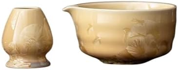 1-8PCS Glaze Matcha TeaSet With Strainer Spoon Bowl Reusable Whisk Holder Set(2PCS-YE) by Unknown