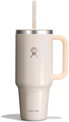 Hydro Flask Travel Tumbler with Handle, Lid and Straw - Insulated Stainless Steel in 40 Oz Glimmer Cream by Unknown
