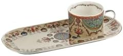 SODEF Rosea Bone Tea Cup and Saucer Set for One, 200cc Bone Porcelain with Functional Tray, Rich Traditional Motifs, Gold Accents, Multicolor by Unknown