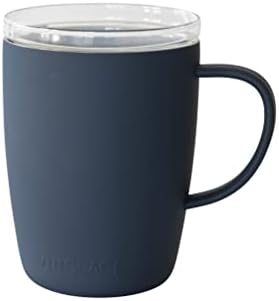 Vinglacé Stainless Steel Coffee Mug- Insulated Hot and Cold Beverage Cup with Glass Insert and Lid, 12 oz, Navy by Vinglac%C3%A9