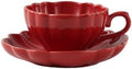 Ceramic Flower-shaped Tea Cup and Saucer Set 5oz/150ml Cappuccino Coffee Mug and Saucer, Unique Designer Pottery Gift for Tea Lovers (Red) by LondonPottery