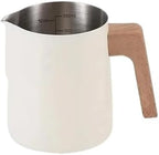 Milk Frother Cup Stainless Steel 350ml/600ml Stainless Steel Coffee Milk Foam Cup Latte Art Frothing Pitcher with Wooden Handle Internal Scale(White-600ml) by Unknown