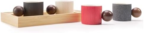 Ceramic Mini Espresso Cups Demitasse Cups with Round Wooden Handle Vertical Stripes Tea Cups (Multicolor, 4pcs) - Image 3