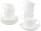 Fine Bone China Stackable Cup and Saucer Set of 6, Pure White Color Glaze Easy to Clean, 6 oz Capacity for Espresso & Cappuccino, Thin and Lightweight Comfortable to Hold, Microwave & Dishwasher safe by Unknown