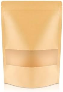 DiRose Kraft Stand Up Pouches with Window, Reclosable Food Storage Bags, Heat Sealable Stand Up Pouch for Coffee, Candy, Nuts, Tea, Spices – 8 oz (300 Pack) by DiRose