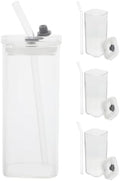 Square Glass Tumblers Portable Reusable Cups Made of Glass, Pp and Silicone 350ml with Lid and Straw 4pcs for Cold Drinks, Milk, Coffee, for Office Desk and Outdoor Activities by StylishBagToCreateStyle