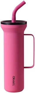 OBALL Red Insulated Tumbler, Reusable water bottles with Soft Straw, stainless water bottle With Handle, BPA-Free Metal Water Bottle Leak-Proof and Cup Holder Friendly(34 oz) by Oball