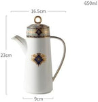 Water Pitcher Ceramic Teapot with Lid Water Pitcher Kitchen Butter Bottle Flower & Bird Finished Wedding Gifts Party Presents 650ML Water Jug(Green) - Image 2