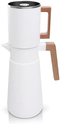 HASTINGS 68 Oz Pour Over Coffee Maker Set with Double Layer Reusable Stainless Steel Filter 8-Cup and Wood Handle - Dual Wall Heat Resistant Drip Coffee Brewer, Pour Over Coffee Dripper Carafe, White by HastingsCollective