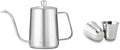 Easyworkz Gage Gooseneck Pour Over Coffee Kettle 20 oz, Silver, Bundled with Easyworkz Stainless Steel Espresso Cup 2pcs Set Double Wall Insulated Metal Demitasse Cups 2.5 oz by Easyworkz