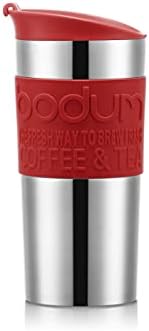 Bodum K11067-04 TRAVEL PRESS SET Vacuum Insulated Piston Mug, Double-Walled Stainless Steel, with Extra Lid, 0.35 L - Image 3