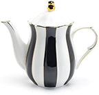 Grace Teaware Black and White Scallop Fine Porcelain 11 Piece Tea Set - Image 2