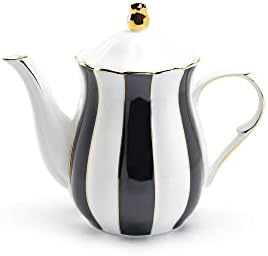 Grace Teaware Black and White Scallop Fine Porcelain 11 Piece Tea Set - Image 2