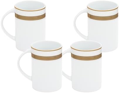 Porcelain Mug - White with Gold Rope Design, 4 Piece Set by GiftsPlaza