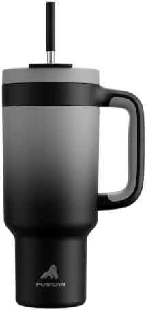 POWCAN 40 oz Tumbler with Handle, 2-in-1 Straw and Sip Lid, Leakproof, Dishwasher Safe, Insulated Stainless Steel Travel Coffee Mug, Keeps Cold for 34 Hours, Fits in Car Cup Holder (Obsidian) by POWCAN