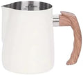 Milk Frother Cup Stainless Steel Latte Art Jug with Wooden Handle Thickened Frame Stainless Steel Frothing Pitcher Measuring Milk Steaming Container Easy To(White 600ML) by Unknown