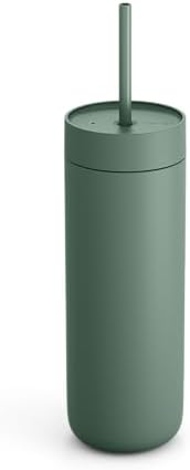 Fellow 20 oz Carter Cold Tumbler – Spill-Resistant Straw Lid, Stainless Steel Vacuum-Insulated Cup with Ceramic Interior and Reusable Straw for Cold Drinks,Fits Cup Holders,Dishwasher Safe,Smoke Green by Unknown