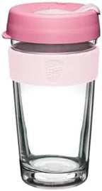 KeepCup Longplay - Reusable Coffee Cup, Double Wall Glass with Removable Sleeve and splashproof Sipper lid - 16oz/454ml - Roseate by KeepCup