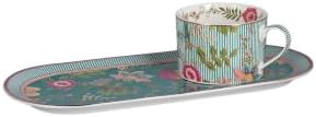 SODEF Florine Bone Porcelain Single Tea Cup and Saucer Set 6.8 fl oz with Decorative Floral Patterns and Matching Tray for Personal Tea Moments refined Gift Idea - Multicolor by Unknown