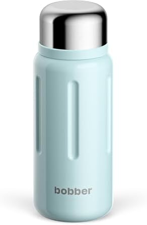 BOBBER 34 oz Vacuum Insulated Stainless Steel Water Bottle with Cup Lid – Dishwasher Safe – Keeps Drinks Hot for 40 Hours – Double Walled Coffee Thermo for Hot Drinks (Light Blue) by Bobber