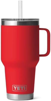 YETI Rambler 35 oz Tumbler with Handle and Straw Lid, Travel Mug Water Tumbler, Vacuum Insulated Cup with Handle, Stainless Steel, Rescue Red by YETI