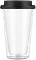 350ml Black Double Wall Glass Coffee Mug with Silicone Lid by NAMOARLY