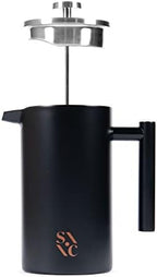 Stone & Clay Modern French Press - Black Stainless Steel Coffee Press - Double Walled Insulated Carafe with 1L/34oz Measurement - Cool Touch Handle, Beveled Lid, and Grooved Spout - 8 Cup Maker - Image 3