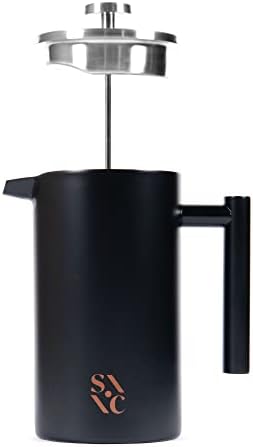 Stone & Clay Modern French Press - Black Stainless Steel Coffee Press - Double Walled Insulated Carafe with 1L/34oz Measurement - Cool Touch Handle, Beveled Lid, and Grooved Spout - 8 Cup Maker - Image 3