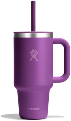 Hydro Flask Travel Tumbler with Handle, Lid and Straw - Insulated Stainless Steel in 32 Oz Beachplum Purple by Unknown
