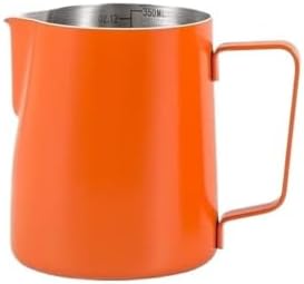 Milk Frother Cup Stainless Steel 350/600ML Coffee Milk Frothing Pitcher Jug 304 Stainless Steel Latte Cup, With Scale Frother Utensils(Orange 350ML 1Pcs) by Unknown