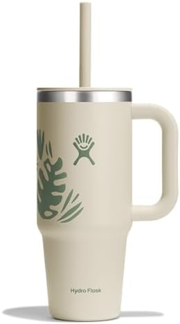 Hydro Flask Travel Tumbler with Handle, Lid and Straw - Insulated Stainless Steel in 24 Oz Botanical Bliss Coconut by Unknown