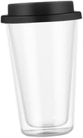 Double Wall Glass Coffee Mug 350ml with Silicone Lid by Unknown