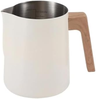 Milk Frother Cup Stainless Steel Coffee Milk Frothing Pitcher Jug Anti-scald Wood Grain Handle 304 Stainless Steel Mug Cup Professional Utensils(600ml Beige) by Unknown