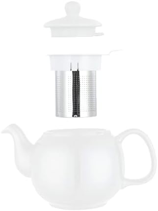 ETHNIQ Porcelain Tea Pot with Stainless Steel Tea Infuser - White - Image 2