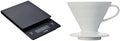 Hario V60 Drip Coffee Scale and Timer, One Size, Black (New Model) & V60 Ceramic Coffee Dripper, Size 02, White by Hario