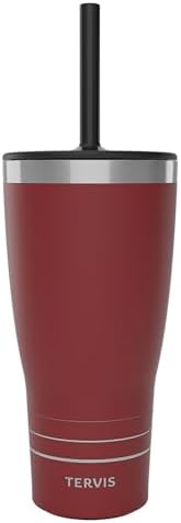 Tervis Traveler Powder Coated Stainless Steel Triple Walled Insulated Tumbler Travel Cup Keeps Drinks Cold & Hot, 30oz - with Straw Lid, Foxberry Red - Image 2