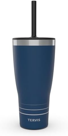 Tervis Traveler Powder Coated Stainless Steel Triple Walled Insulated Tumbler Travel Cup Keeps Drinks Cold & Hot, 30oz - with Straw Lid, Deepwater Blue by TervisTumblerCompany