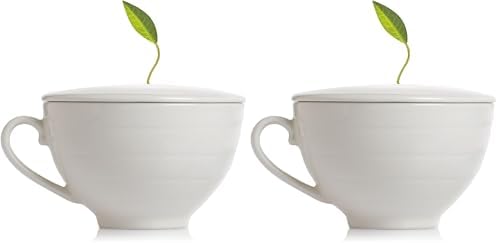 Tea Forte Cafe Cup White Porcelain Tea Cup and Lid, Steeps 8 oz., Microwave and Dishwasher Safe (Pack of 2) by TeaForte