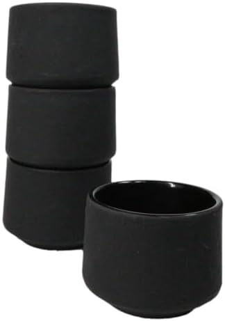 Ebros Gift Pack Of 4 Japanese Traditional Tetsubin Style Textured Surface Cast Iron Tea Cups Teacups Drinkware Tea Service Far East Decorative Accent (Black Modern Kokuyo) by EbrosGift