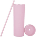16oz Skinny Tumblers Bulk.Matte Light Pink Tumblers with Lids and Straws.Double Walled Plastic Acrylic Pastel Tumbler Cups for Iced Coffee Smoothie.DIY Slim Tumbler. - Image 3