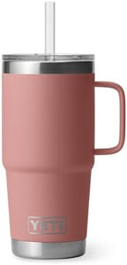YETI Rambler 25 oz Tumbler with Handle and Straw Lid, Travel Mug Water Tumbler, Vacuum Insulated Cup with Handle, Stainless Steel, Sandstone Pink by YETI