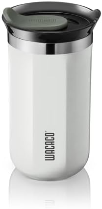 WACACO Octaroma Lungo Vacuum Insulated Coffee Mug, Double-wall Stainless Steel Travel Tumbler With Drinking Lid, 10 fl oz(300ml), Ceramic White by WACACO