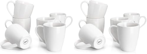 Sweese Porcelain Coffee Mugs - 16 Ounce - Set of 6, Cups for Latte, Hot Tea, Cappuccino, Mocha, Cocoa, White (Pack of 2) by Sweese