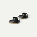 MORA Espresso Mug Set of 2 with Saucers, 4 oz Ceramic Cups for Espresso and Small Coffee Moments, Microwave and Dishwasher Safe - Liquorice by MORA