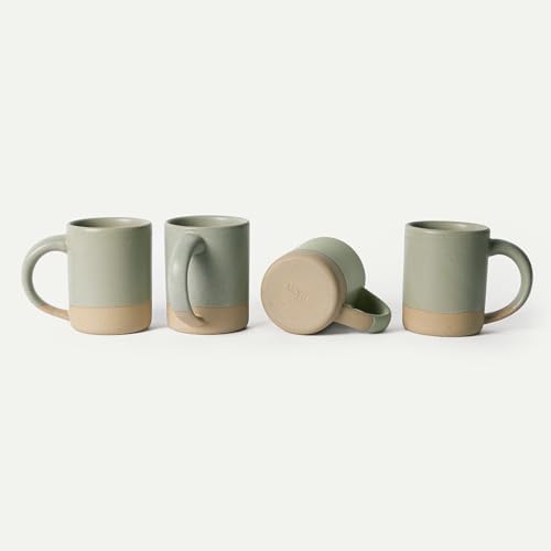 MORA Medium Mugs Set of 4, 16oz Ceramic Pottery Latte Mugs/Coffee Cups - Microwave and Dishwasher Safe - Thyme by MORA