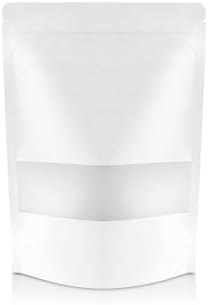 DiRose White Kraft Stand Up Pouches with Window, Reclosable Food Storage Bags, Heat Sealable Stand Up Pouch for Coffee, Candy, Nuts, Tea, Spices – 8 oz (300 Pack) by DiRose